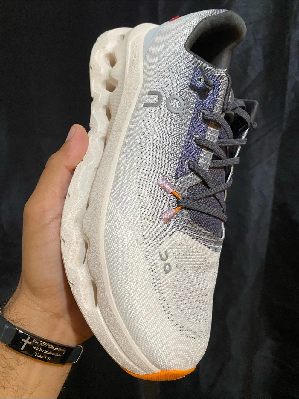 On Kids Cloudnova Lace-Up Sneakers in White with Orange Accent